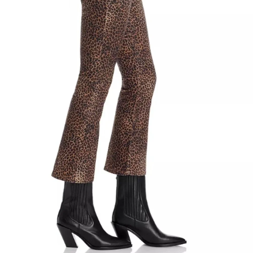 FRAME Le Crop Mini Mid-Rise Coated Bootcut Jeans Leopard 26 NWT
